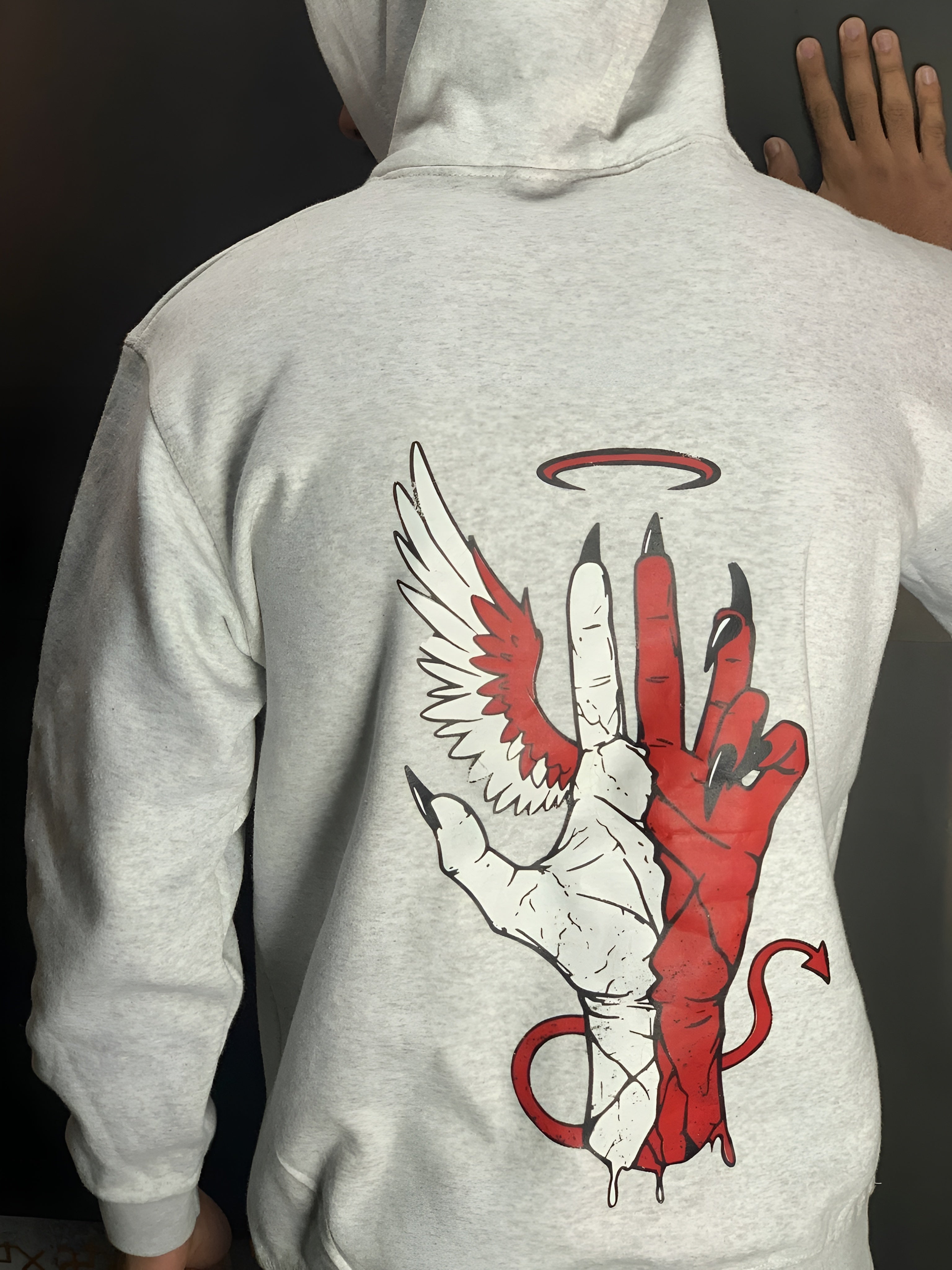 Streetwear Graphic Hoodie | Angel Devil Hands Print Oversized Fit Fleece | Winter Collection Pakistan