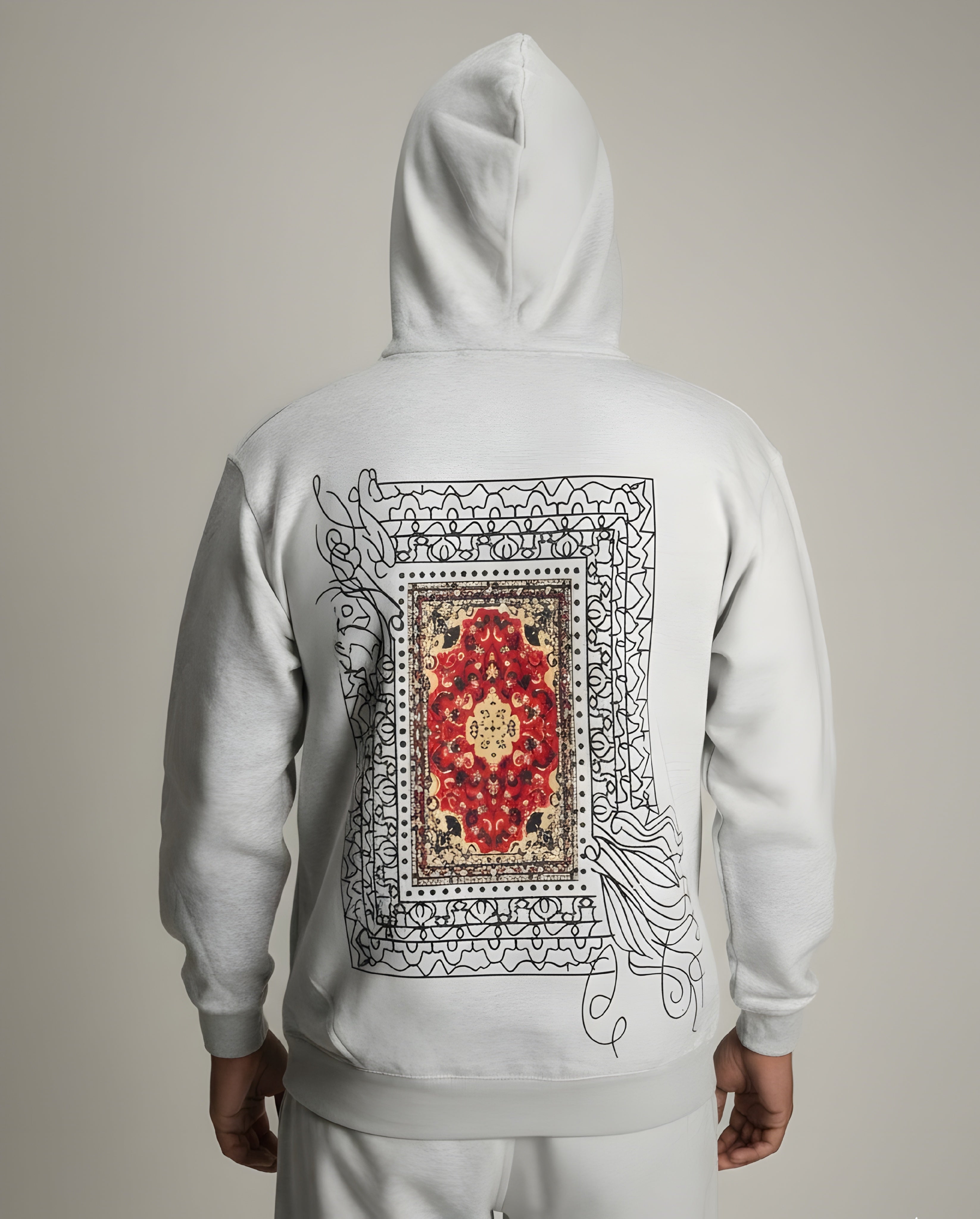 Oriental Rug Graphic Hoodie | Minimalist Chest Print Oversized Fleece Pakistan