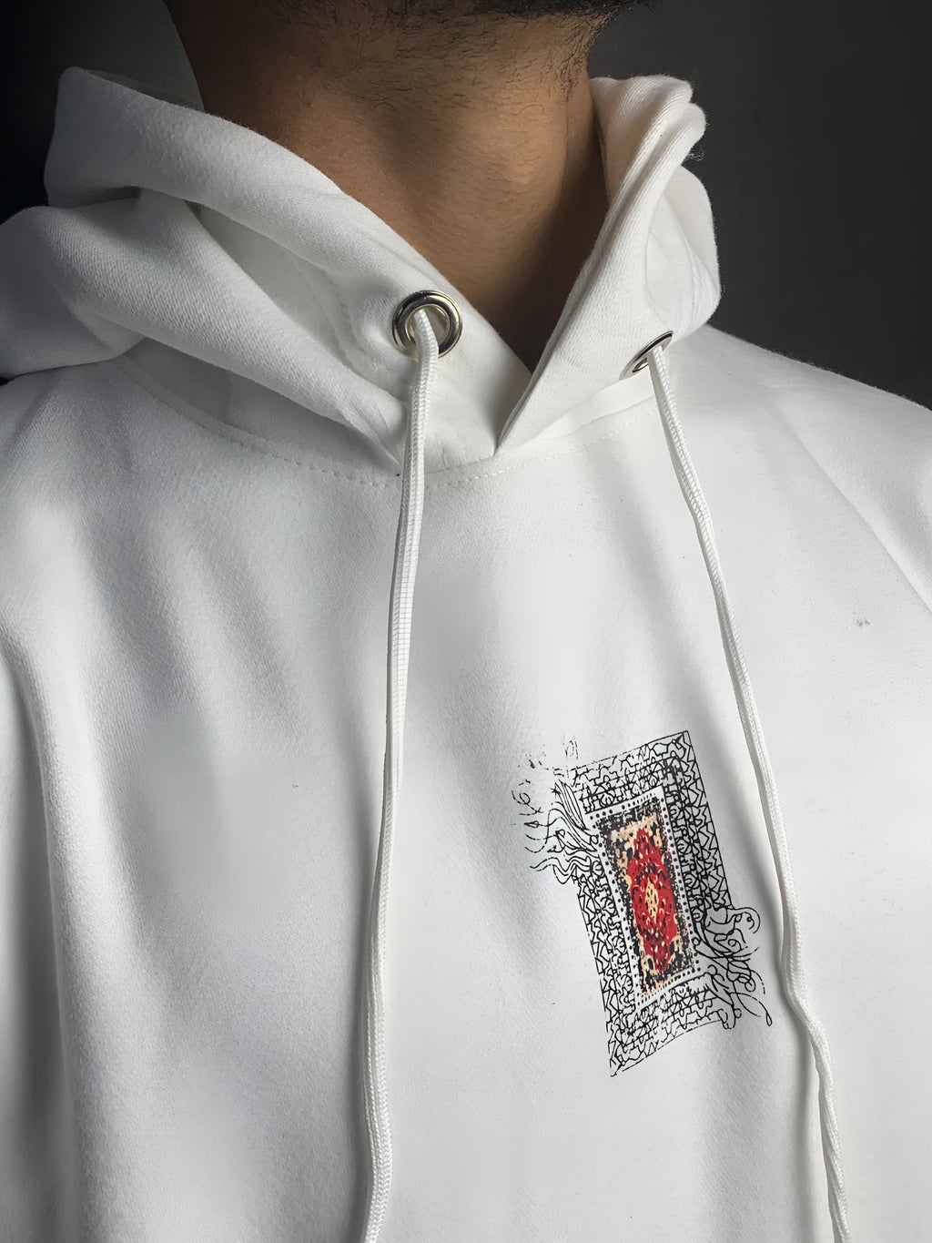 Oriental Rug Graphic Hoodie | Minimalist Chest Print Oversized Fleece Pakistan