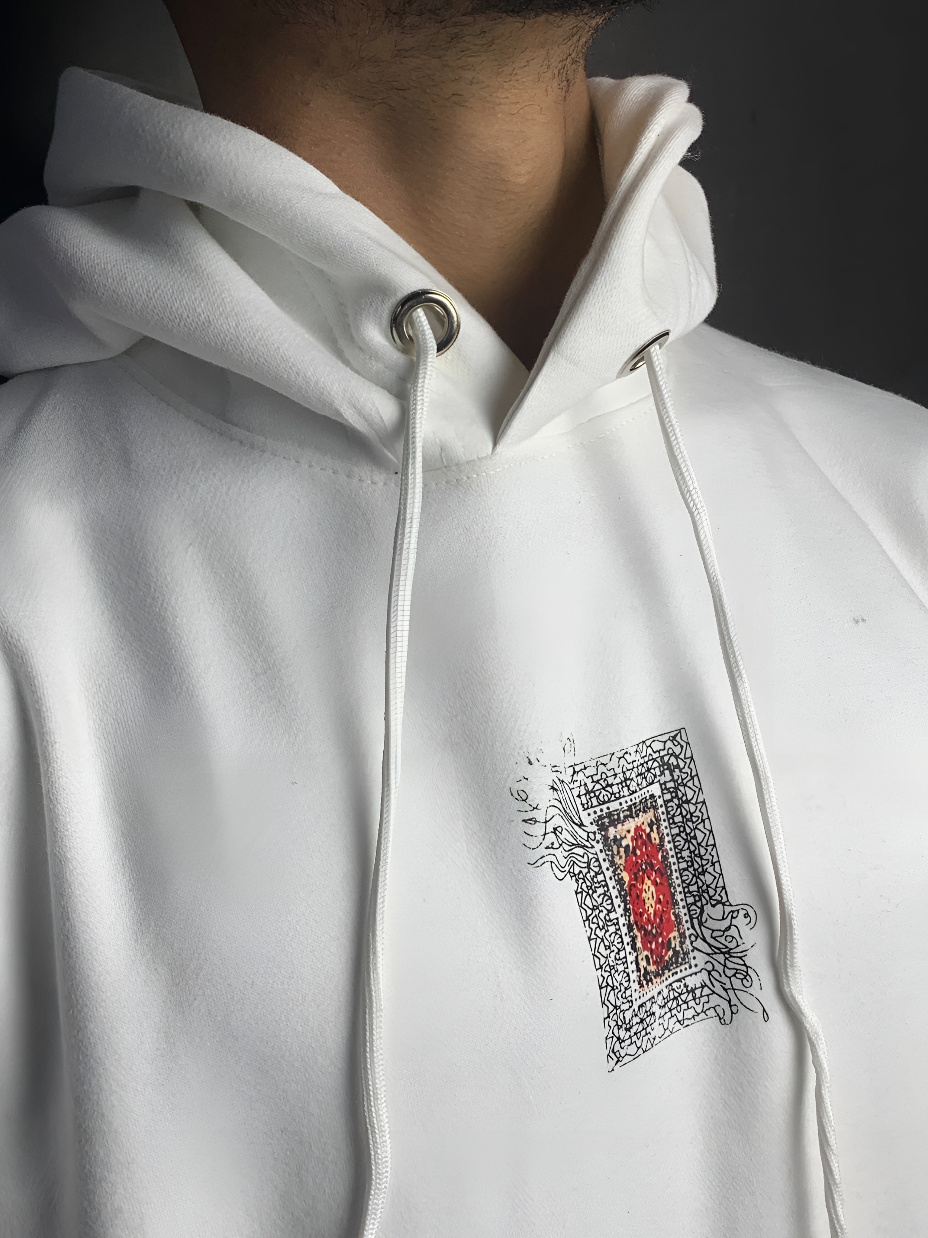 Oriental Rug Graphic Hoodie | Minimalist Chest Print Oversized Fleece Pakistan