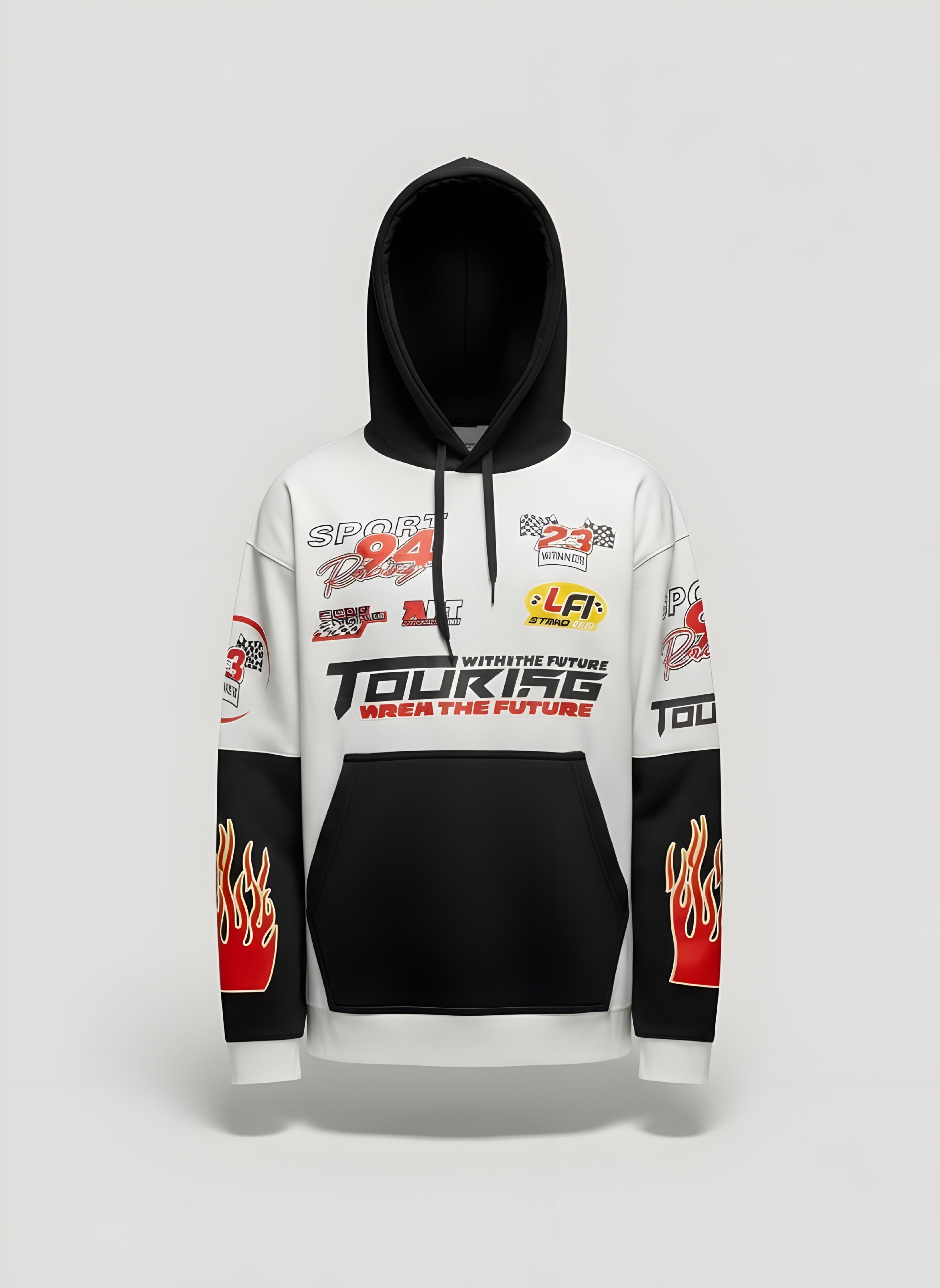 Racing Patchwork Hoodie | Motorsport Graphic All-Over Print Oversized Pk