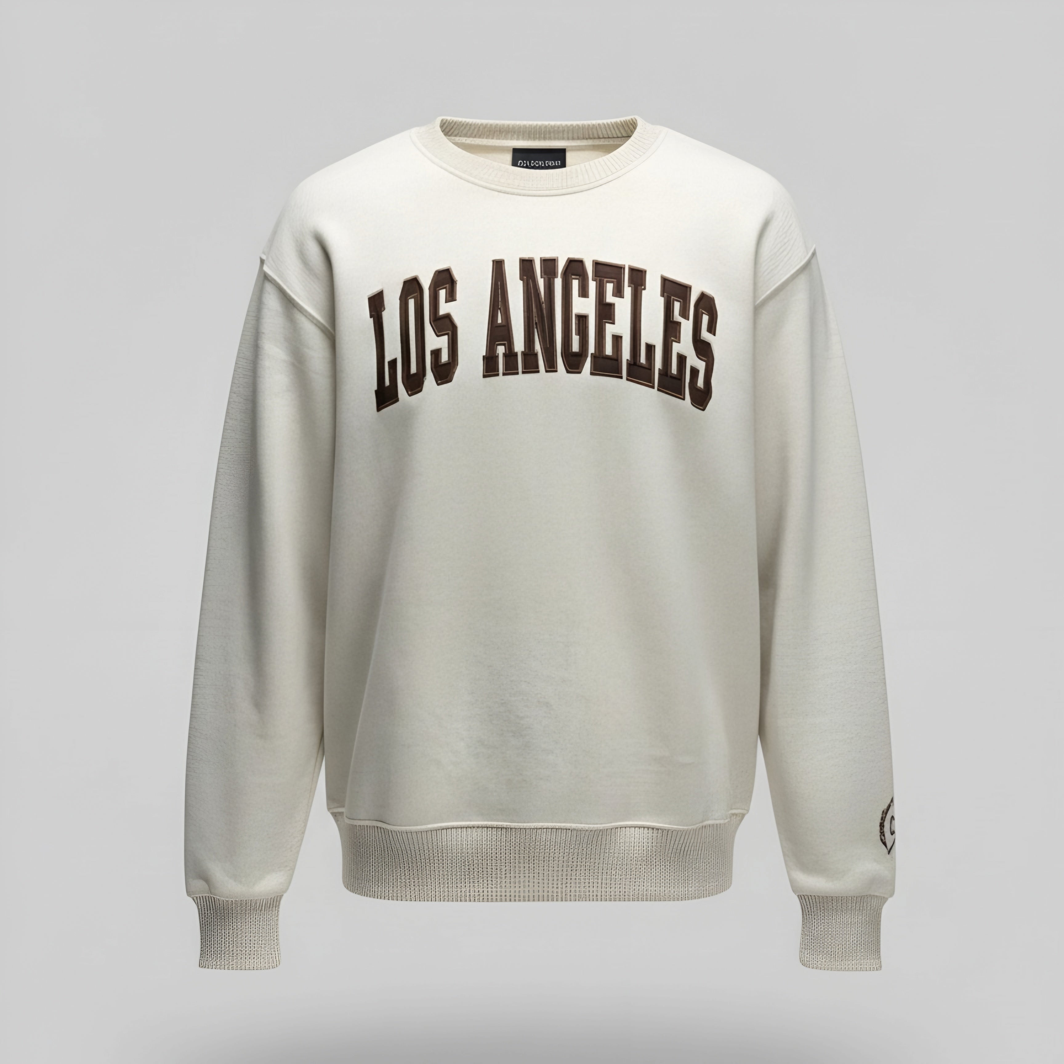 Los Angeles Crewneck Sweater | Collegiate Block Font Pullover Off White Pk
