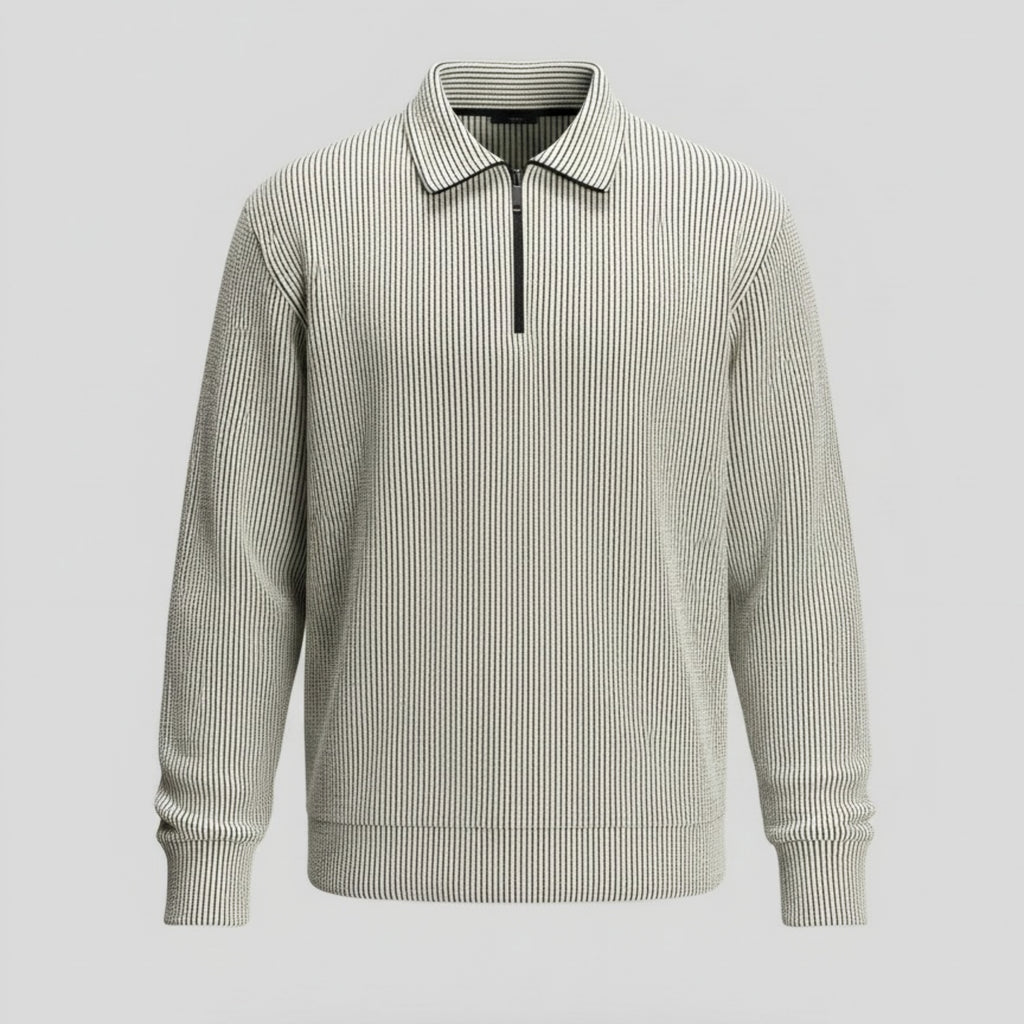 Pinstripe Quarter-Zip Sweater | Ribbed Knit Collar Pullover Smart Casual Pk