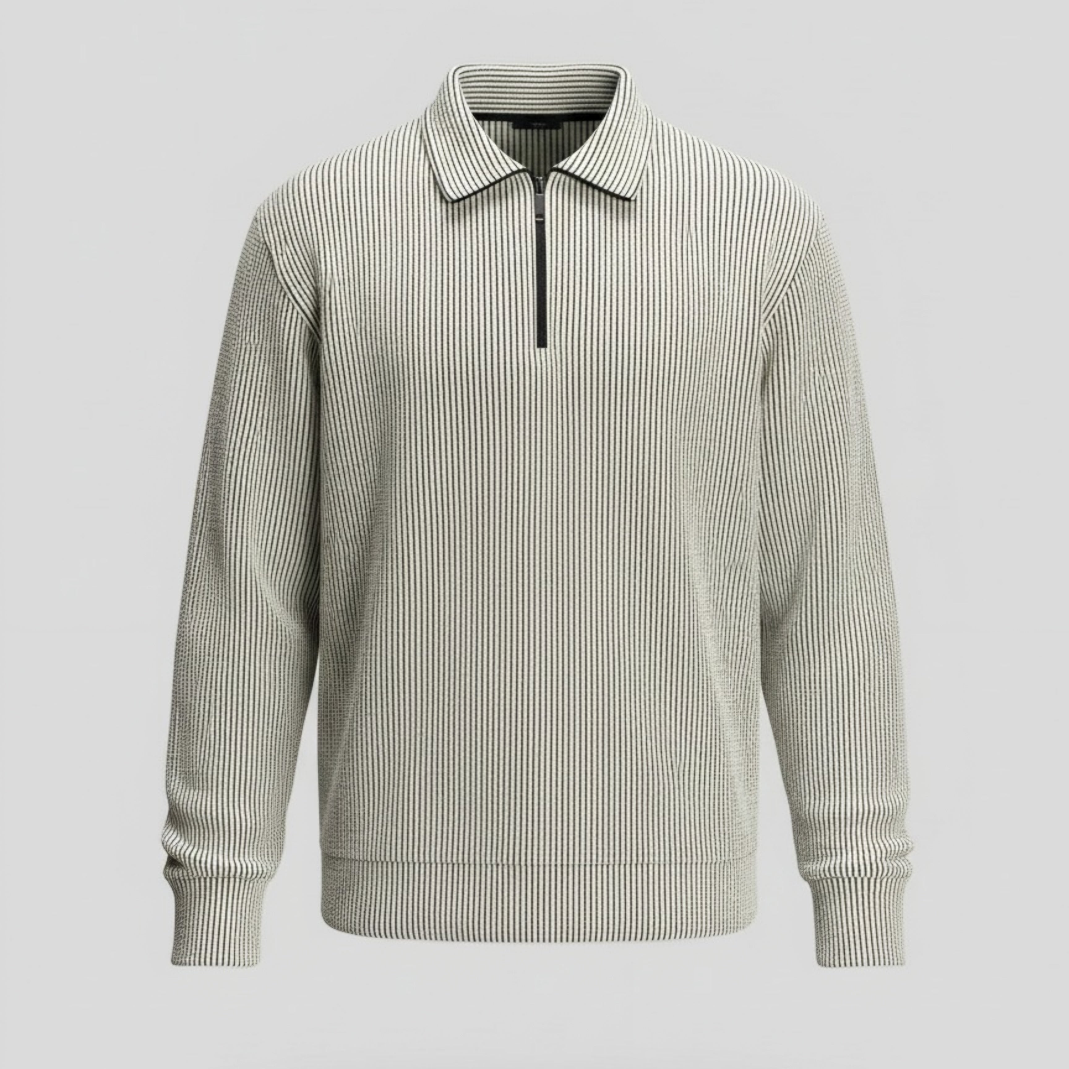 Pinstripe Quarter-Zip Sweater | Ribbed Knit Collar Pullover Smart Casual Pk