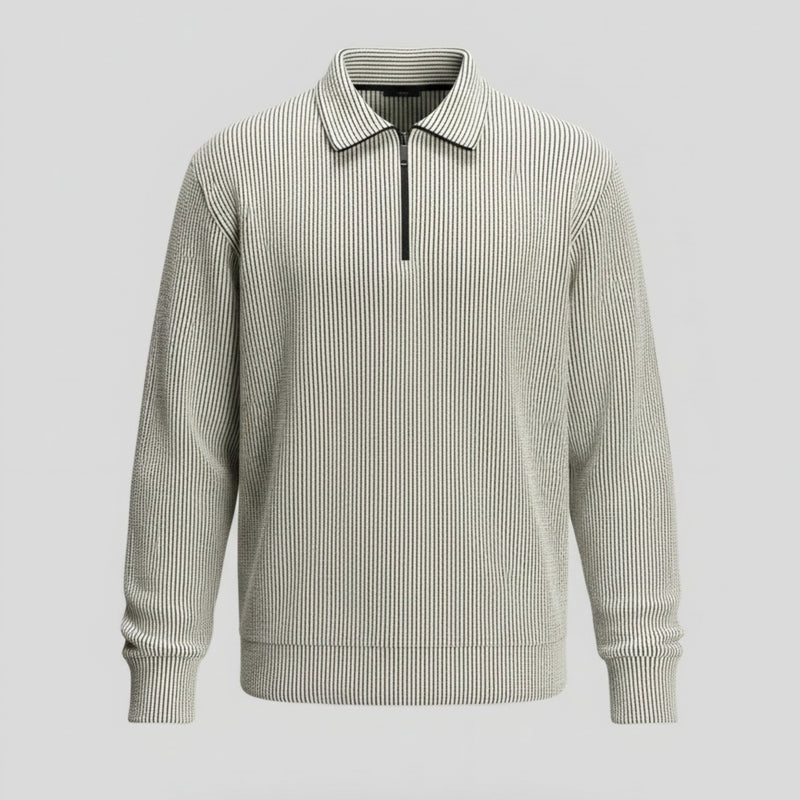 Pinstripe Quarter-Zip Sweater | Ribbed Knit Collar Pullover Smart Casual Pk