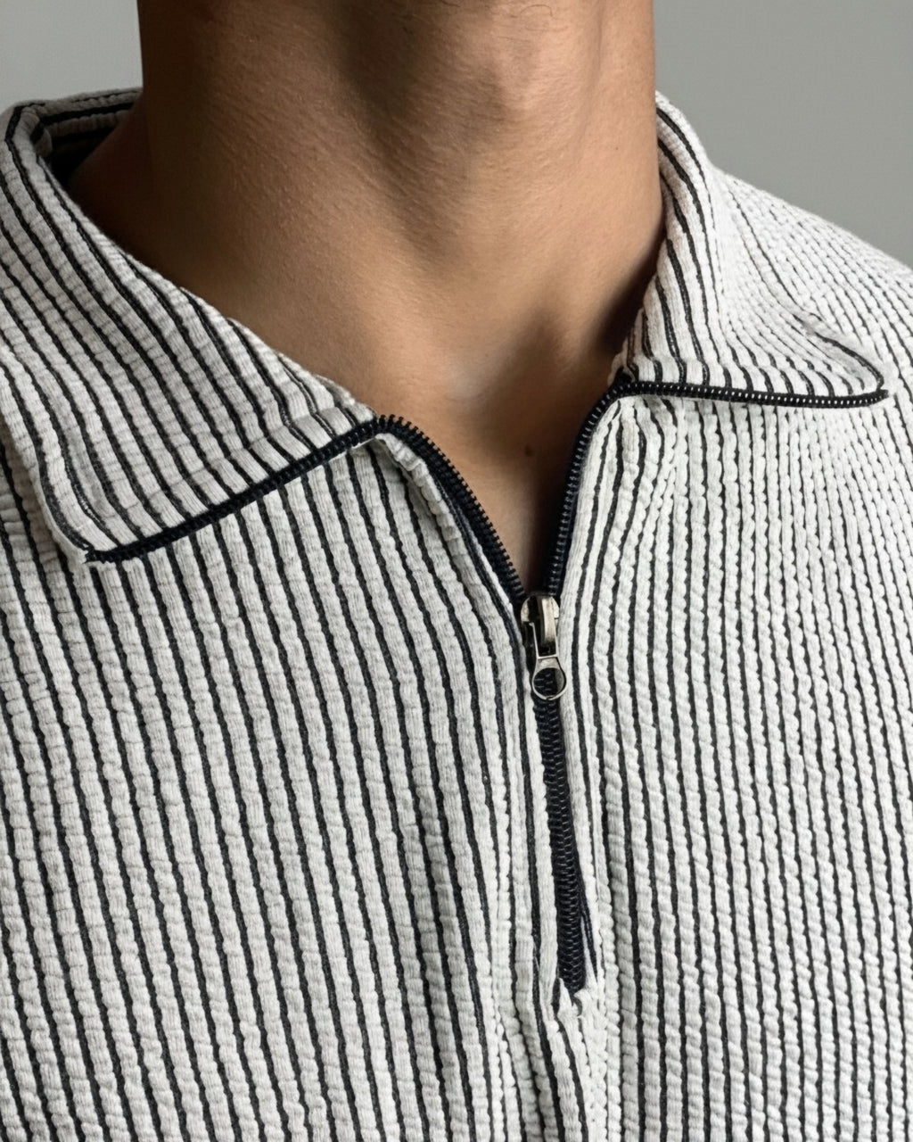 Pinstripe Quarter-Zip Sweater | Ribbed Knit Collar Pullover Smart Casual Pk