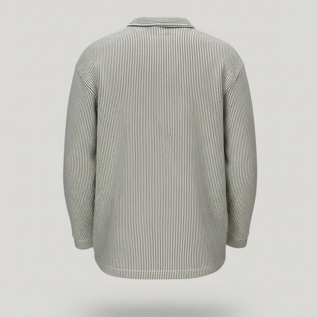 Pinstripe Quarter-Zip Sweater | Ribbed Knit Collar Pullover Smart Casual Pk