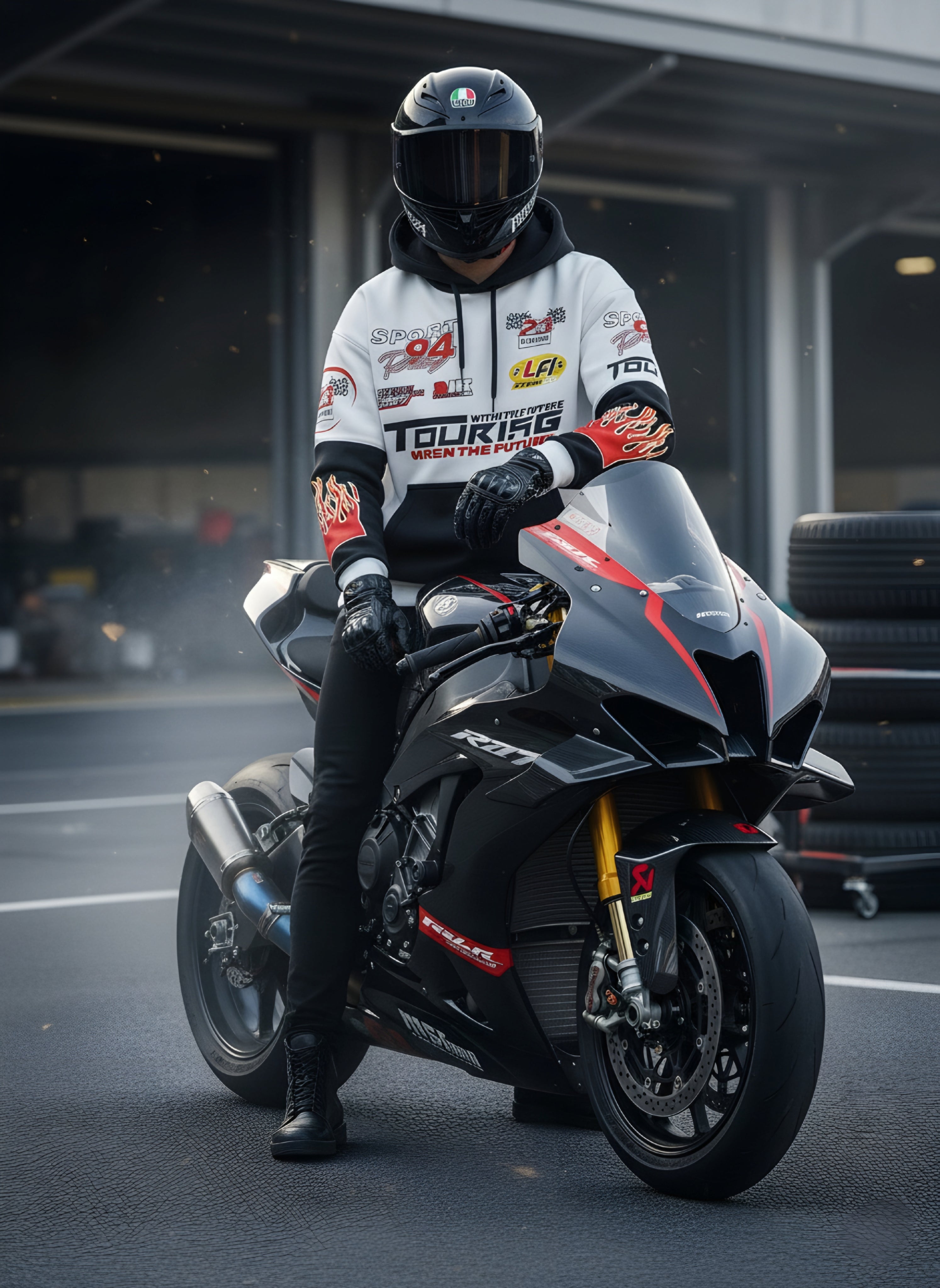 Racing Patchwork Hoodie | Motorsport Graphic All-Over Print Oversized Pk