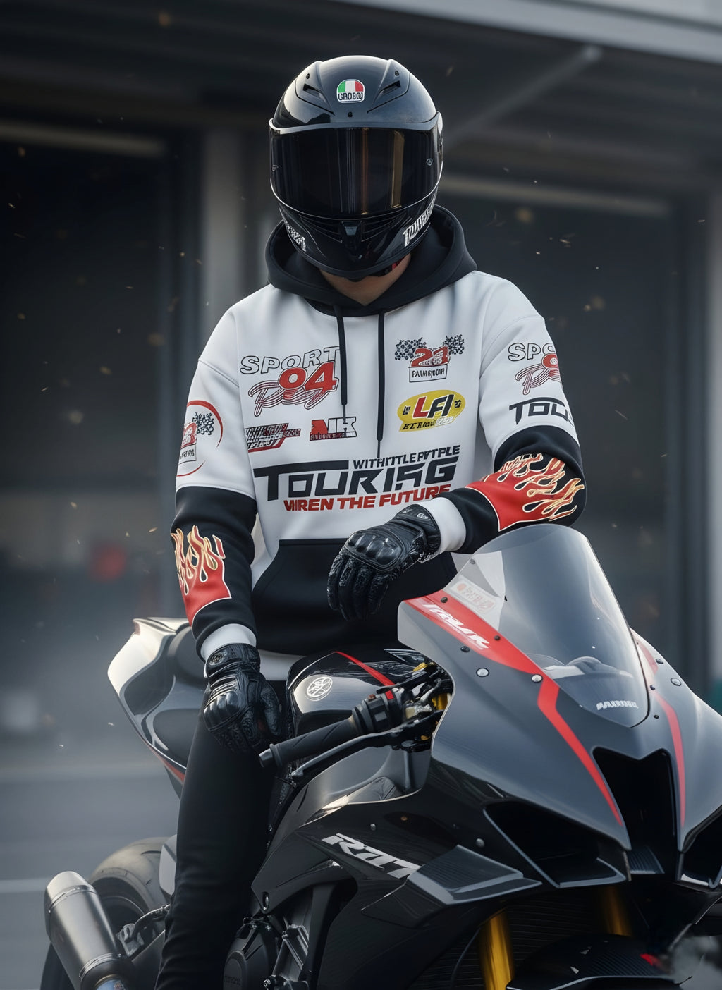 Racing Patchwork Hoodie | Motorsport Graphic All-Over Print Oversized Pk