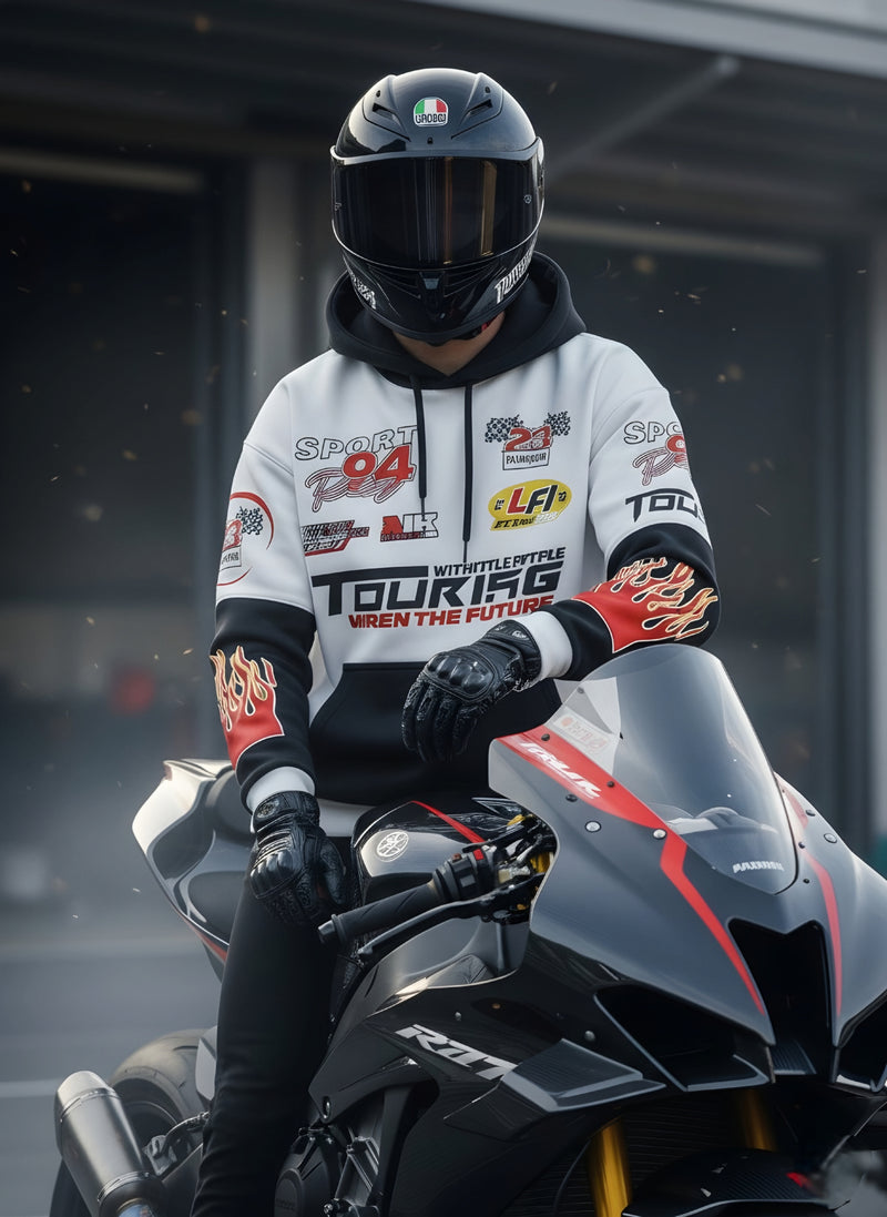 Racing Patchwork Hoodie | Motorsport Graphic All-Over Print Oversized Pk